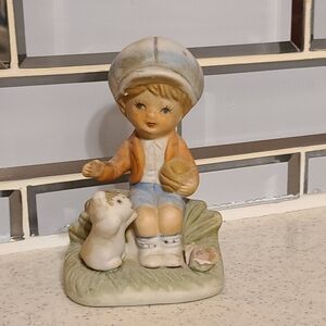 Homco Sleeping Child and Dog Figurine - Cream and White